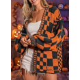 thumbnail image 4 of CURBODO Women's Halloween Vintage Checkered Cardigan Sweater Soft Chunky Knit Open Front Outerwear, 4 of 4