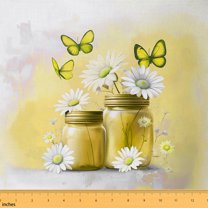 jejeloiu Country Wild Flower Fabric (2 Yard),Yellow Butterfly Abstract Sewing Fabric