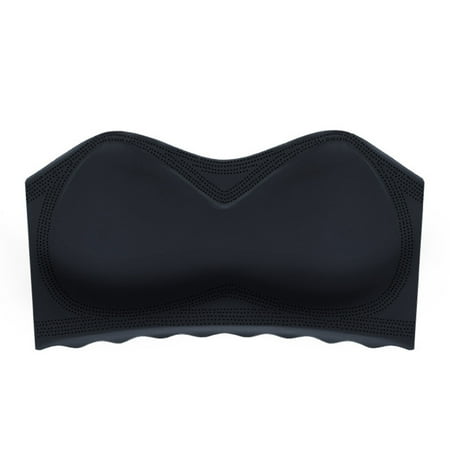 

Detachable Shoulder Strap Bra Strapless Bra Tube Top Underwear Push up Wireless Beautiful Back Female Ice Silks Bra M Black