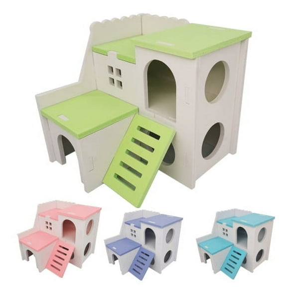 Cheers.US Hamster Hideout House with Ladder Ventilated Design Double Layers Hedgehog Chinchilla Villa Living Hut Pet Supplies,Ventilated, Eco-friendly, Stable Structure