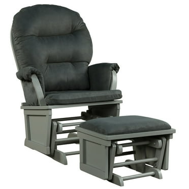 GVN Wood Baby Glider and Ottoman Cushion Set with Padded Armrests for Nursing-Gray