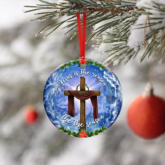 Ceremic Christmas Trees Ornaments, Christmas Tree Decoration, Jesus Christian Cross Christmas , Christmas Gifts, Decorative Hanging Ornaments - Circle, 1 Pcs