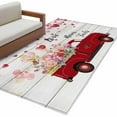 thumbnail image 2 of Rectangle Area Rug 4x6ft, Valentine's Day Red Truck Roses Wood Grain Non-Slip Non-Shedding Floor Mat, Love Balloons Washable Sturdy Carpet for Living Room Bedroom Home Decor, 2 of 9
