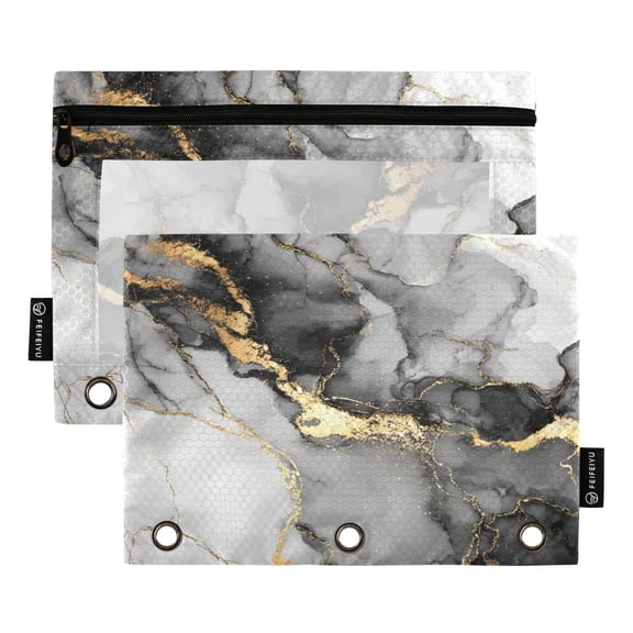 2 Pack 3 Ring Binder Pouch with Clear PVC Window Water Resistant Zipper Pencil Pouch Premium Fluid Art Background Binder Pocket for Classroom Office Home Stationery Organization