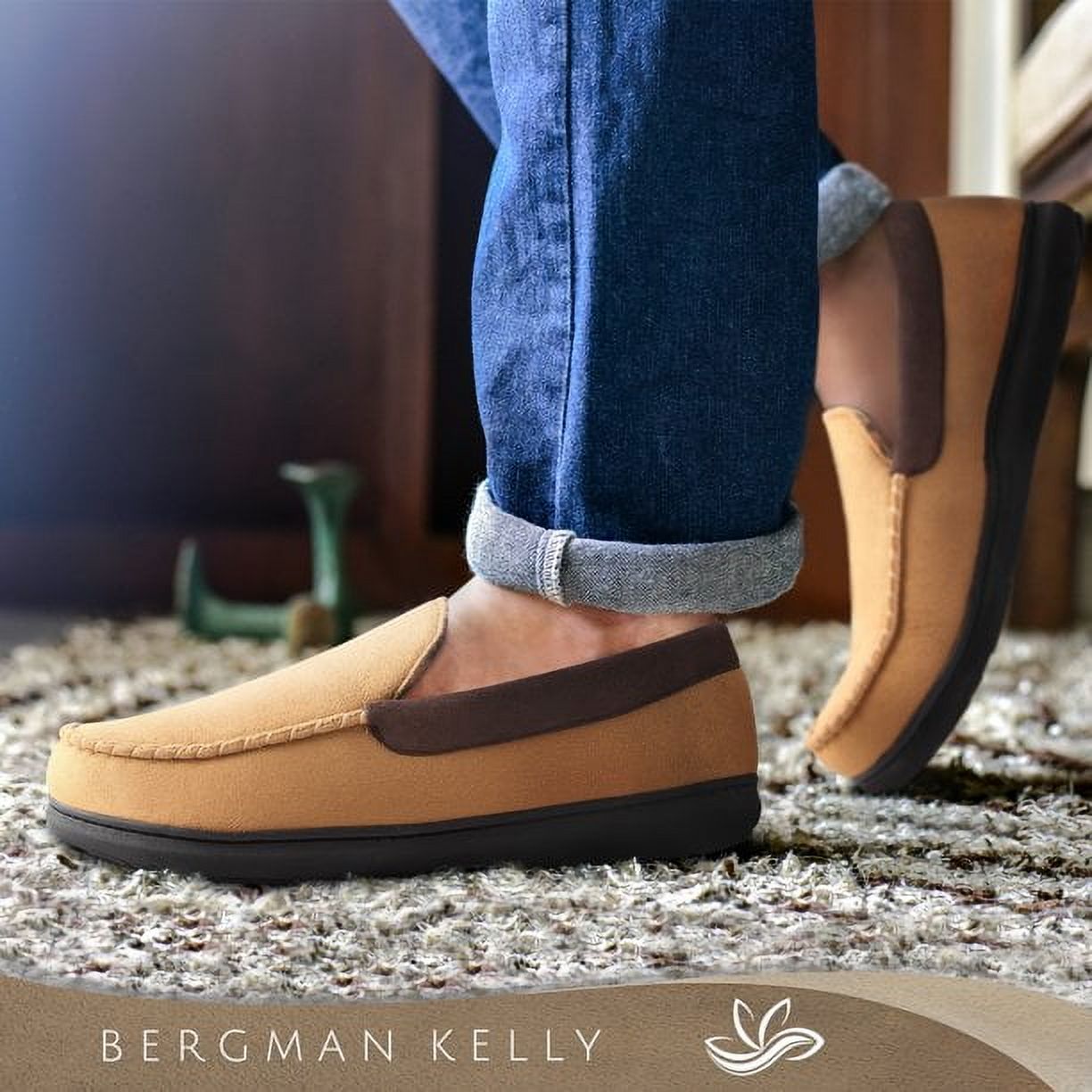 Bergman Kelly Men's Memory Foam Loafer Slippers, Beige photo 6