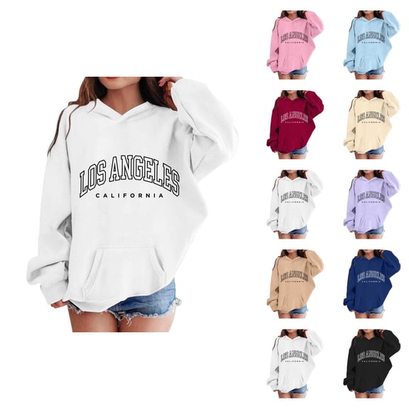 Los Angeles Hoodies for Girl Long Sleeve Fall Winter Casual Graphic Hooded Sweatshirt with Pockets Kids Pullover Tops