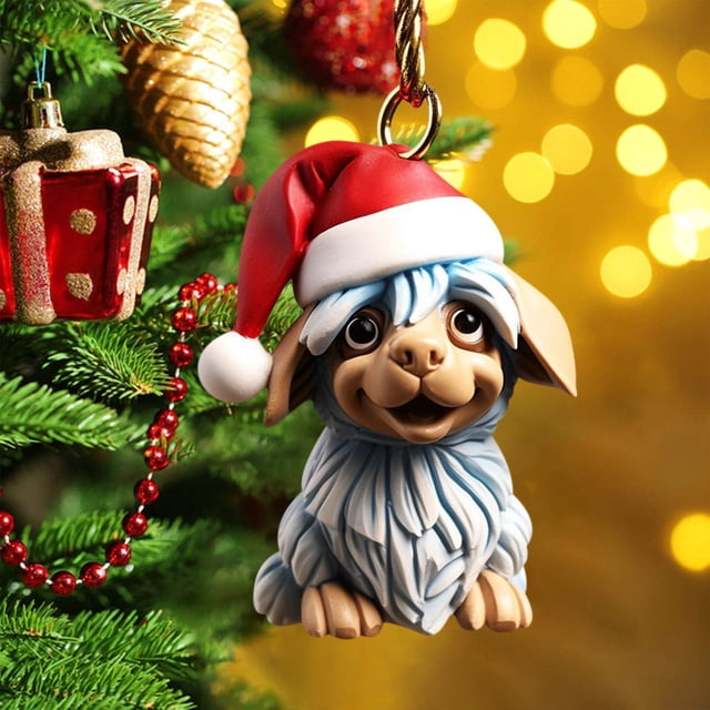 Adornos navideños, adornos navideños, regalos navideños, decoración plana para el hogar con forma de perro, decoración para el árbol de Navidad, decoración con colgante