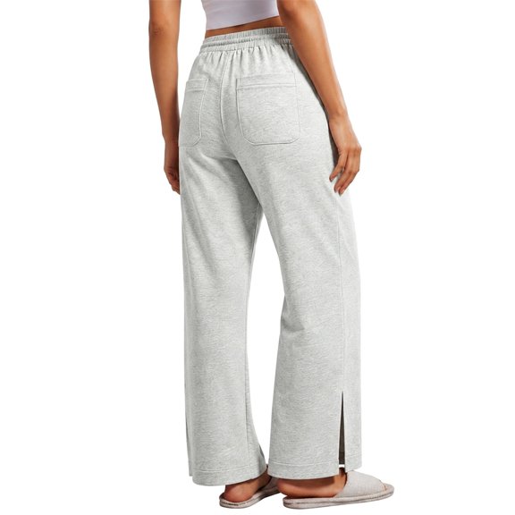 Women's Loose Straight Leg Casual Pants with Side Slits Solid Color Comfy Trousers