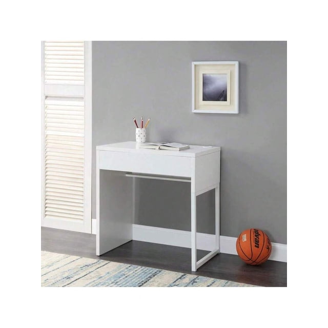 White Solid Wood & Metal Desk With Built-In Drawer & Cord Management, 80 Lb Load Capacity, Easy Assembly, Study & Home Office Desk