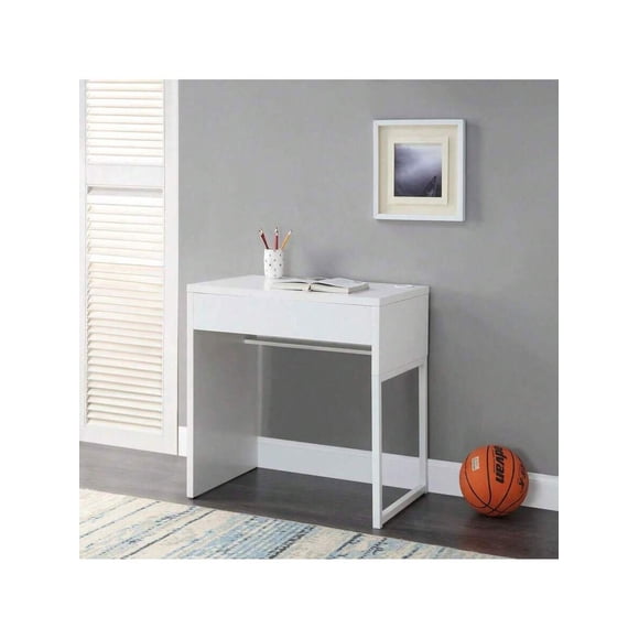 White Solid Wood & Metal Desk With Built-In Drawer & Cord Management, 80 Lb Load Capacity, Easy Assembly, Study & Home Office Desk