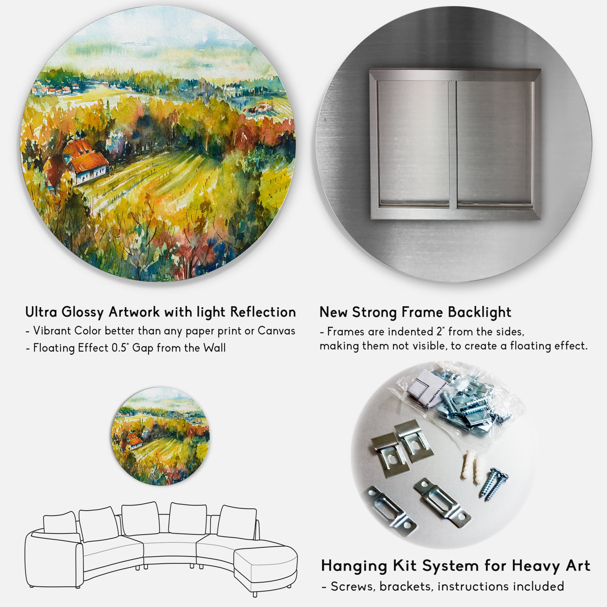 Designart 'Autumn Rural Landscape' Country Circle Metal Wall Art 36x36 - Disc of 36