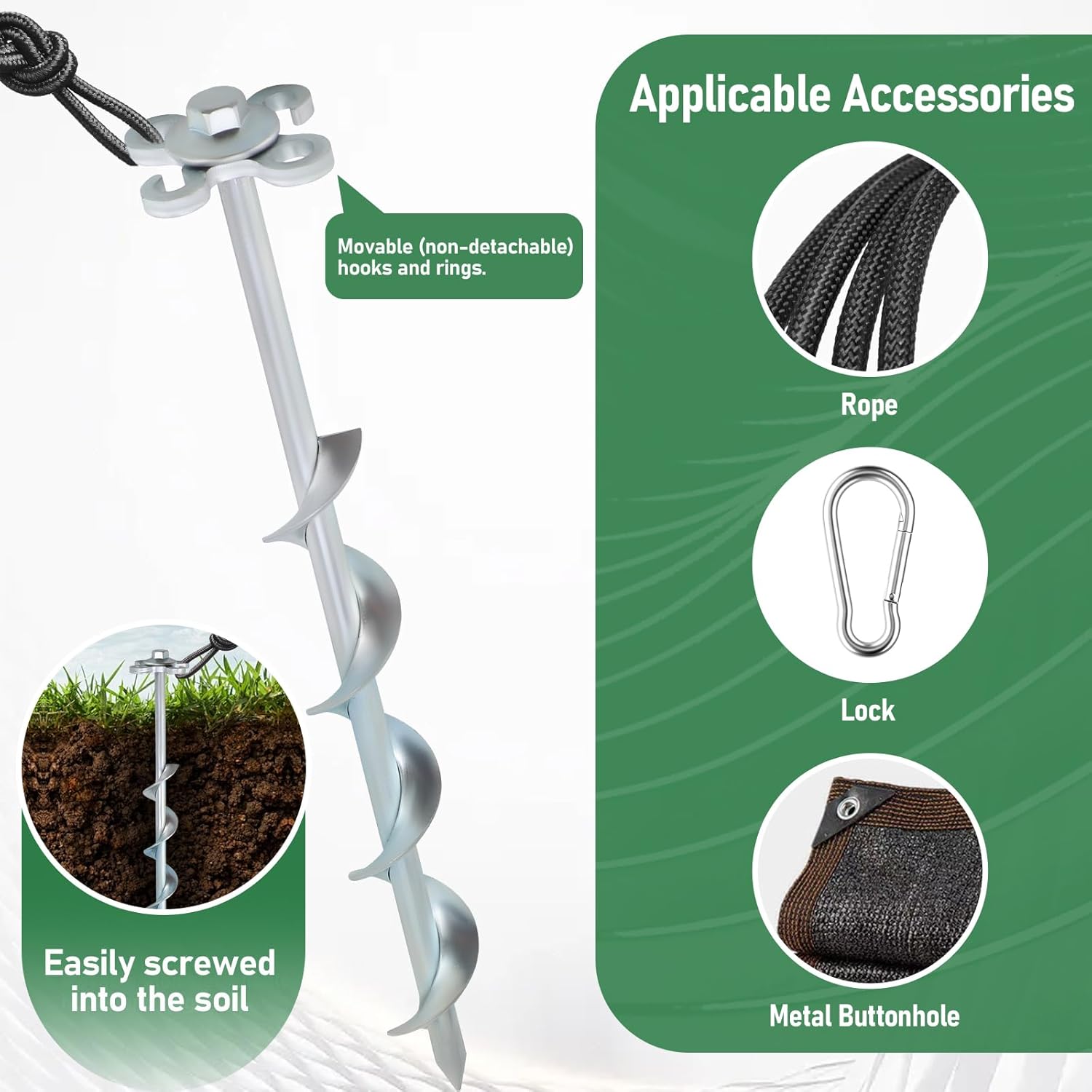 8 Pack  Tent Stakes Heavy Duty Ground Anchors with Drill Socket T-Handle for Camping Canopy Trampoline