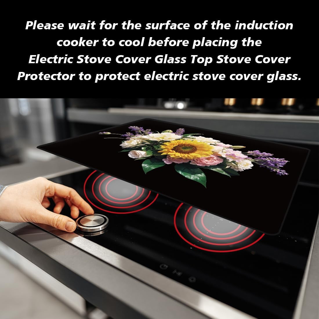 Stove Cover Electric Stove Cover Rubber Glass Stove Top Protector Stove Cover Protector Counter Mat for Electric Stove and Ceramic Granite Tabletop (28.3x20.5 Inch Bouquet Flowers) colorful