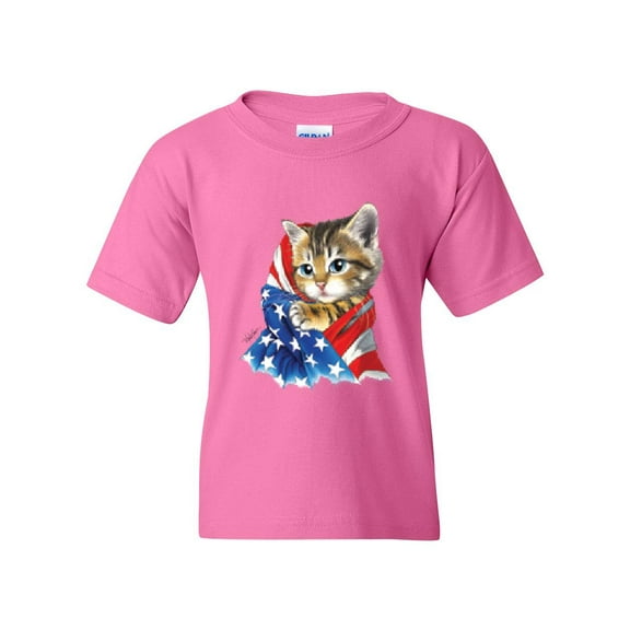 NIB - Big Girls T-Shirts and Tank Tops, up to Big Girls Size 24 - American Flag 4th of July Kitty