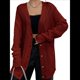 thumbnail image 3 of Cárdigan de Punto para Mujer, Larga, Abierto, con Botones, Suéter de Punto Vino Tinto XL, 3 of 7
