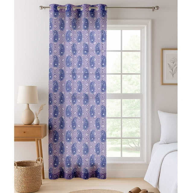 Vargottam Ikat Print Sheer Curtains for Short Windows Set of 2 Panels, 63" Length, Grommet Top, Printed Georgette, Light Filtering Drapes for Kitchen or Bedroom