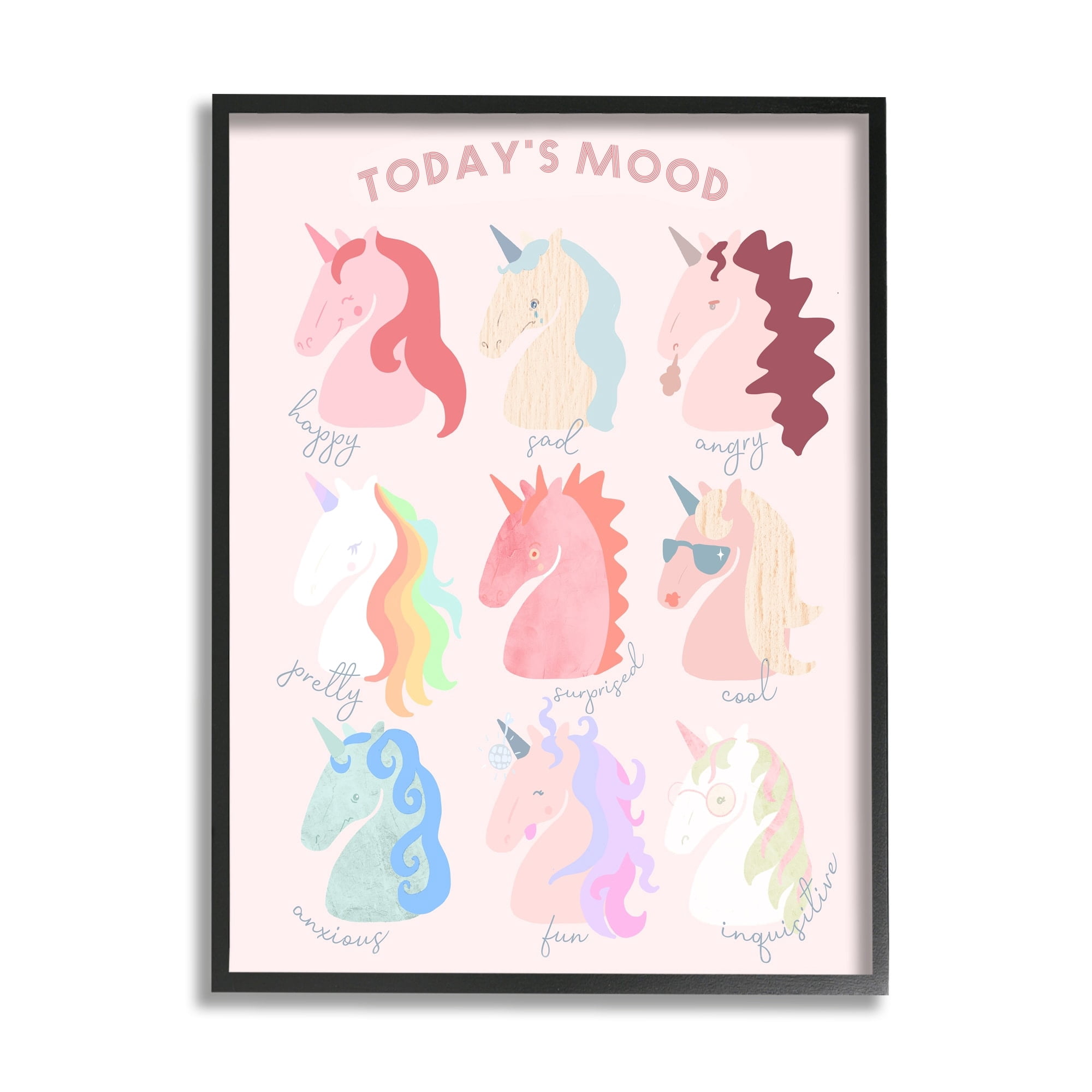 Stupell Industries Todays Mood Chic Trendy Unicorns Feelings in Style Framed Wall Art, 16 x 20, Design by Lil' Rue