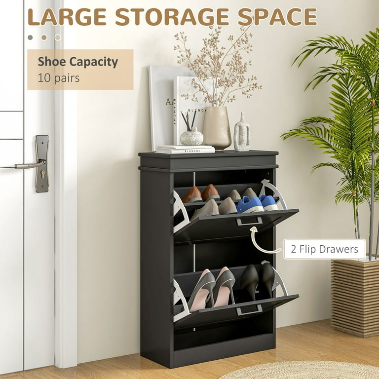 Free Shipping HOMCOM Shoe Cabinet with 2 Flip Drawers for 10 Pairs of Shoes Black Walmart Walmart