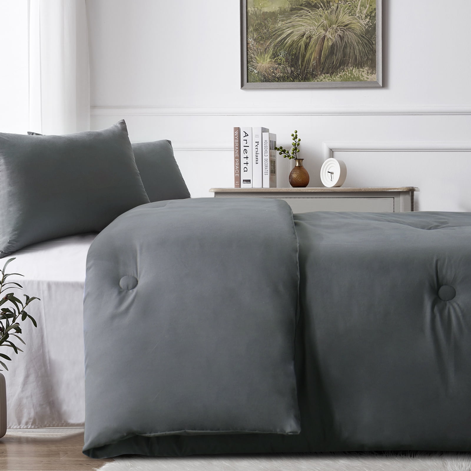 RUIKASI Dark Gray King Comforter Set - Soft and Fluffy Bedding 3 Pieces Set, Microfiber Dark Gray Bedding Sets King Size, Bed Set with Comforter, Pillowcases