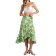 thumbnail image 2 of INSPIRE CHIC Women's Skirt Tropical Floral Print Ruffle Self Tie Knot Split Beach Hawaiian Wrap Skirt Light Green L, 2 of 6
