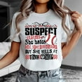 thumbnail image 2 of Baseball Suspect Claims Fun T-Shirt, Retro White and Natural Tee With Coquette Bow, 2 of 8