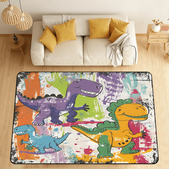 CURLYOOT Funny Dinosaur Area Rugs for Living Room Bedroom, 4' 10" x 6' 8" Washable Rug, Floor Carpet with Non Slip Backing for Dining Room Indoor