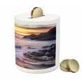 thumbnail image 3 of Hawaiian Piggy Bank, Colorful Sunrise at Halona Cove Eternity Beach Oahu Foggy Coast Seascape, Ceramic Coin Bank Money Box for Cash Saving, 3.6" X 3.2", Yellow Orange Purple, by Ambesonne, 3 of 4