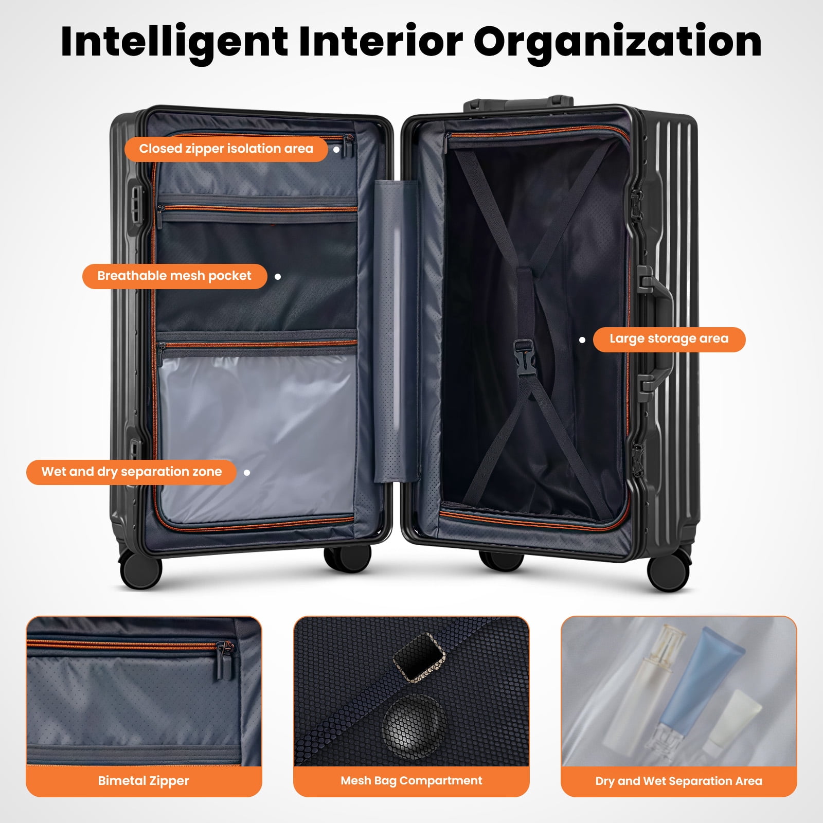 20 in Carry on Luggage, Lightweight Zipperless Aluminum Frame PC Hard Shell Suitcase with TSA Lock & 360 Spinner Wheels for Travel