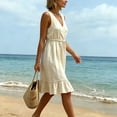 thumbnail image 6 of Horkkom Summer Dresses for Women Mini V Neck Solid Color Sleeveless Dress Beach Vacation Sundresses, S-3XL, 6 of 9