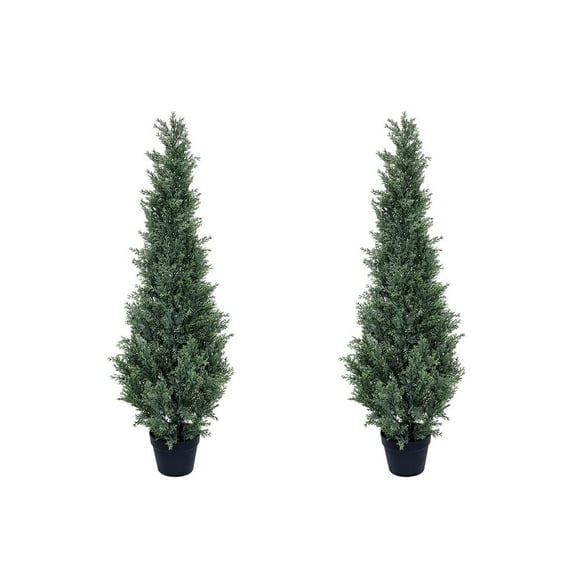 Ataucjin 3FT Artificial Cedar Topiary Trees, Potted Fake Cypress Trees, Faux Cedar Pines Evergreen Plants for Indoor Home Offices Front Porch Decor,Set of 2