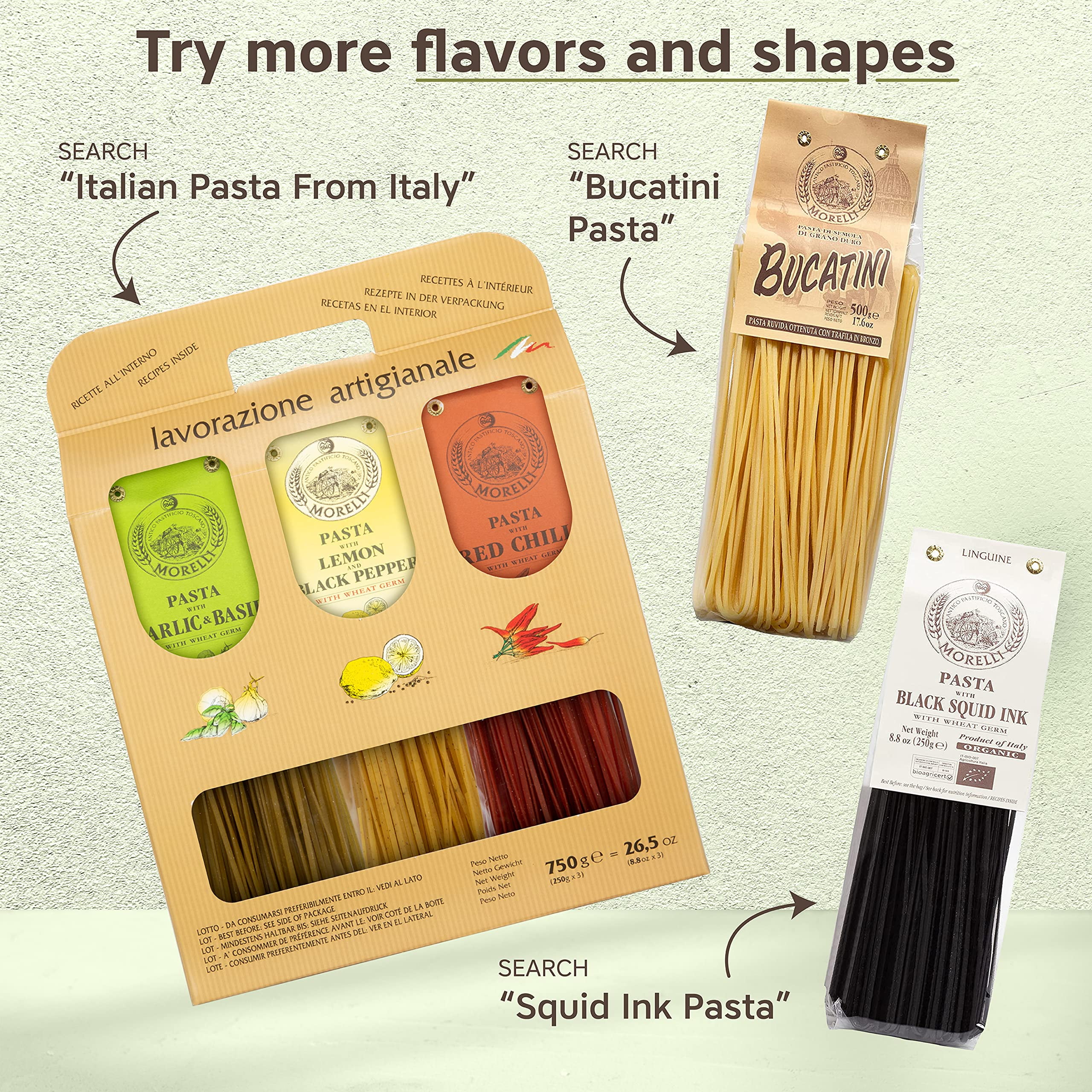 Morelli Bucatini Pasta Noodles - Premium Organic Italian Pasta from Italy - Handcrafted, Family Owned Gourmet Brand - Made with Durum Wheat Semolina 17.6 oz (500 g) - Pack of 2