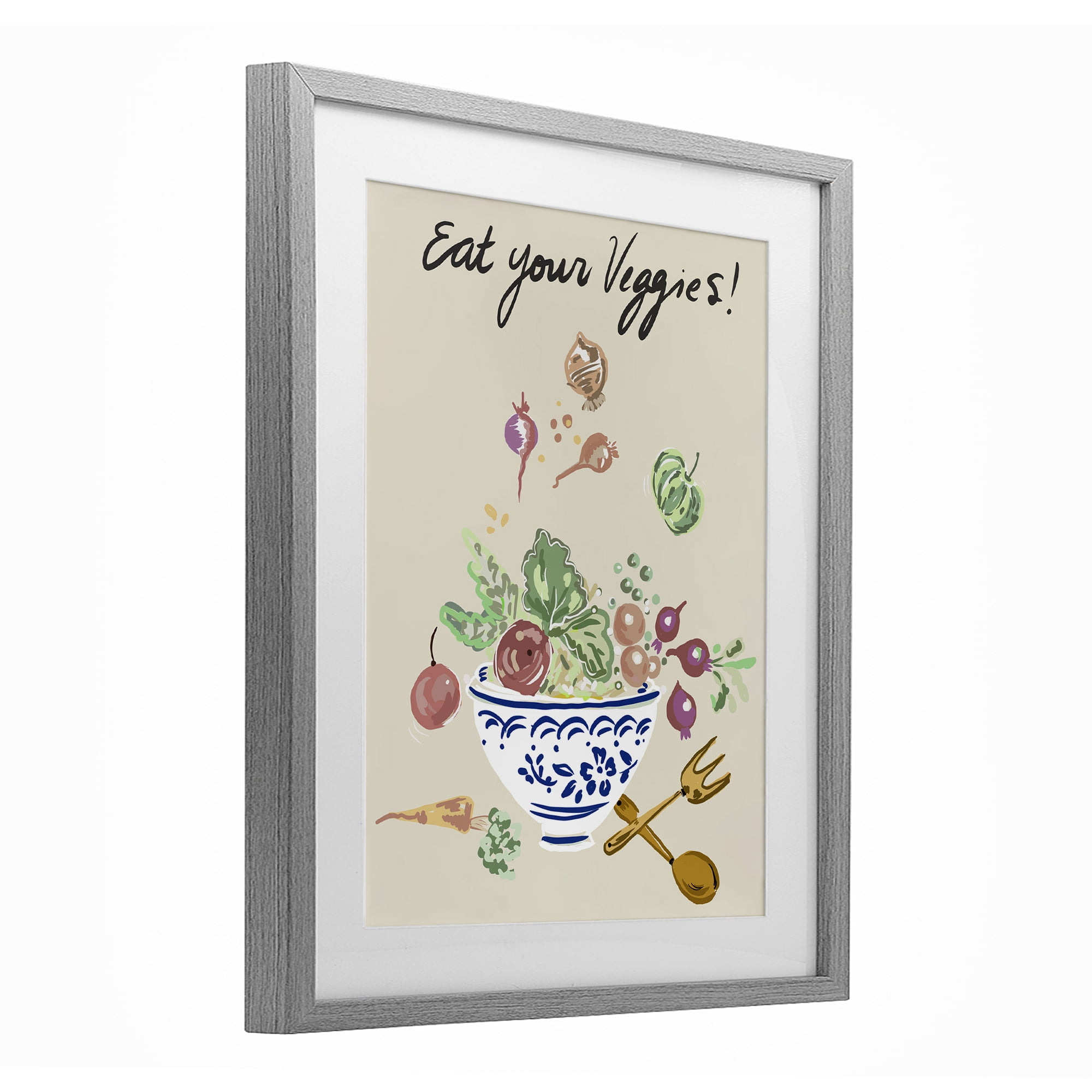 Stupell Industries Eat Your Veggies Bowl Gray Framed Print Under Glass, design by Ani Del Sol