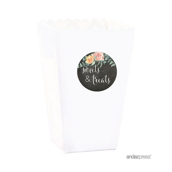 Peach Chalkboard Floral Garden Party Wedding Collection, Popcorn Box DIY Party Favors Kit, Sweets & Treats, 24-Pack