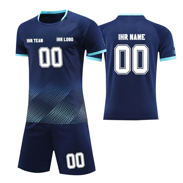 Custom Football Kit Set for Adult and Child, Name Number Team Logo DIY Family Match Personalized Jersey Shirt Shorts Set, Dad and Son Matching Outfits Navy L
