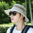 thumbnail image 3 of Men Sun Hat Solid Color Wide Brim Fasten String Sunscreen Adjustable String Beach Hat Summer Head Supply, 3 of 10
