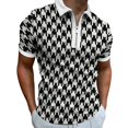 thumbnail image 5 of Rovga Men Crew Neck Polo Shirt Spring And Summer Short-Sleeved Zipper Lapel Houndstooth Print Top Cotton Shirt Stylish Clothing, 5 of 8