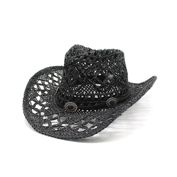 AWZXDE Unisex Hand Woven Hollowed Out Straw Cowboy Hat Summer Western Style Sun Cap For Men Women