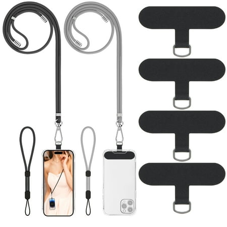 Cell Phone Lanyard, Universal 2× Phone Crossbody Lanyard for Women, 2× Wrist Phone Strap and 4× Upgraded Connectors Compatible with Most Phones (Black Gray)