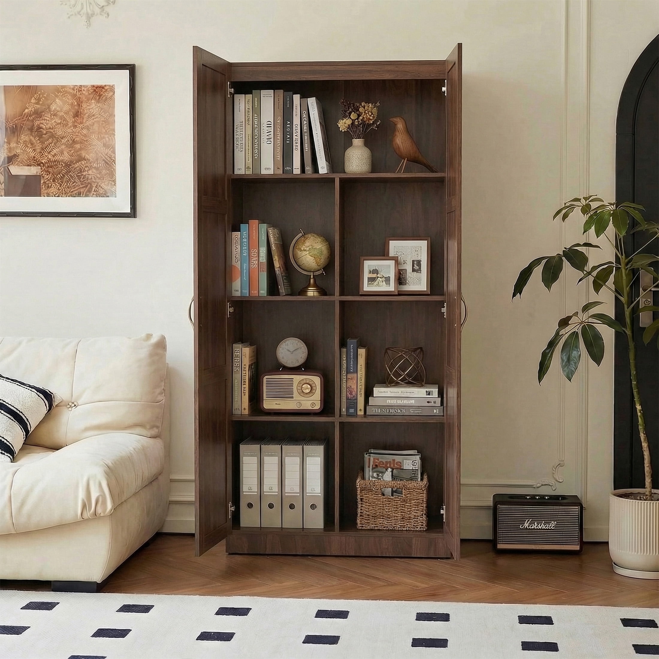 edx 71" Wooden Storage Cabinet for Living Room,Hallway, Entryway, Closet, Home Office, Brown