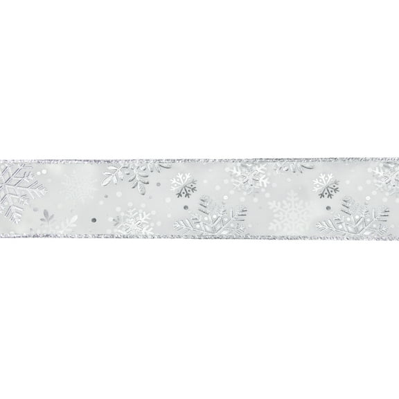 Northlight White and Silver Snowflake Christmas Wired Craft Ribbon 2.5" x 16 Yards