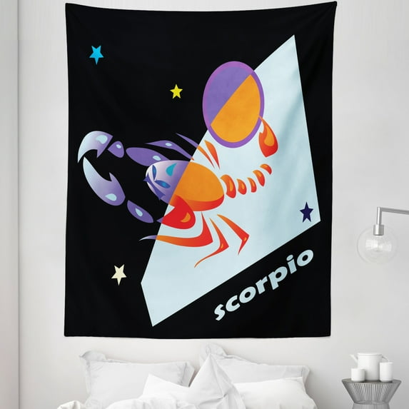 Zodiac Scorpio Tapestry, Abstract Retro Style Colorful Celestial Composition Signs and Stars Theme, Fabric Wall Hanging Decor for Bedroom Living Room Dorm, 5 Sizes, Multicolor, by Ambesonne