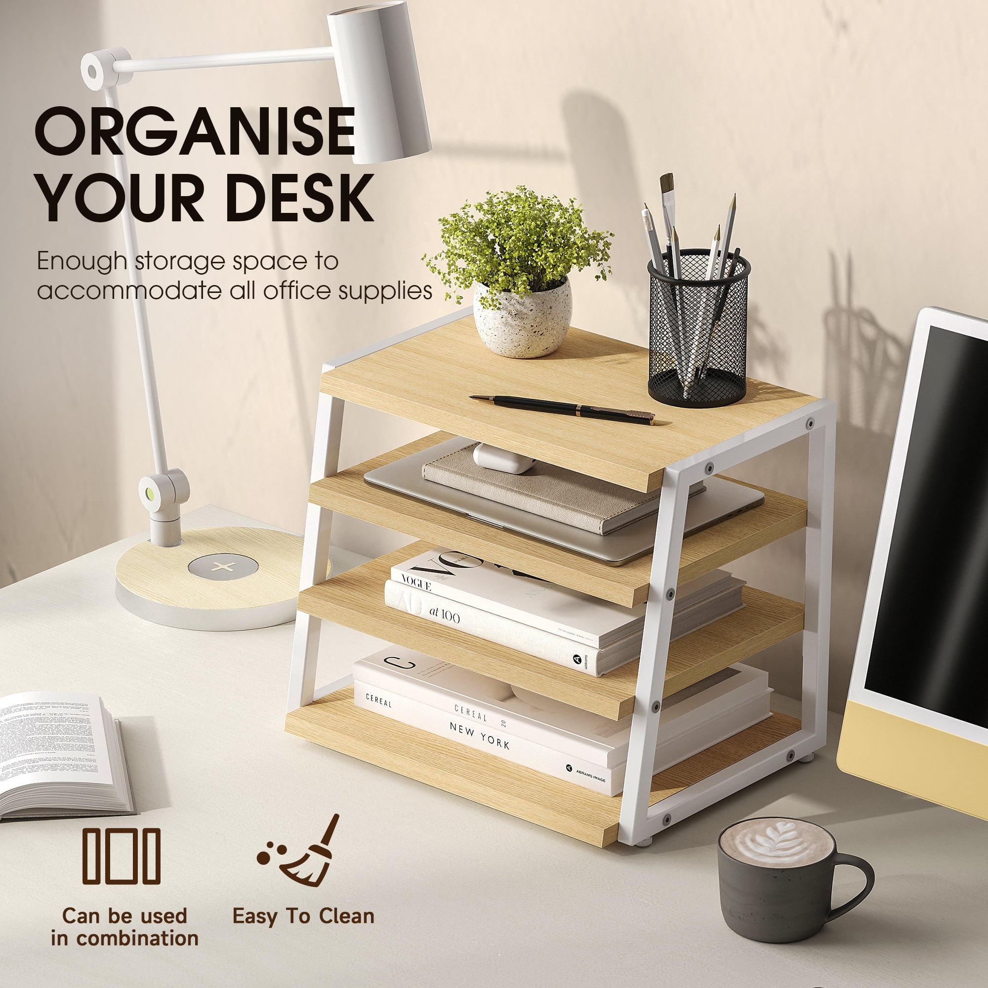 Fenge Desk Organizer, 4 Tier File Organizer for Desk