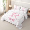 thumbnail image 3 of Manfei Kawaii Bow Pearl Letter R Monogrammed Twin Quilt Set for Girls Female,Dreamy Princess Bowknot Twin Coverlet Set for Teens, 3 of 7
