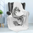 thumbnail image 4 of Japanese Dragon Soft Flannel Fleece Throw Blanket, Far Esoteric Monster Symbolic Thai Style, Cozy Plush for Indoor and Outdoor Use, 70" x 90", Black White, by Ambesonne, 4 of 5