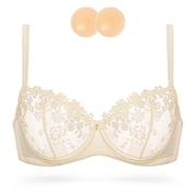 Wingslove Women's Sexy Lace Sheer Bra Demi Mesh Balconette See Through Unlined Underwire with Silicone Nipple, Nude 38DD