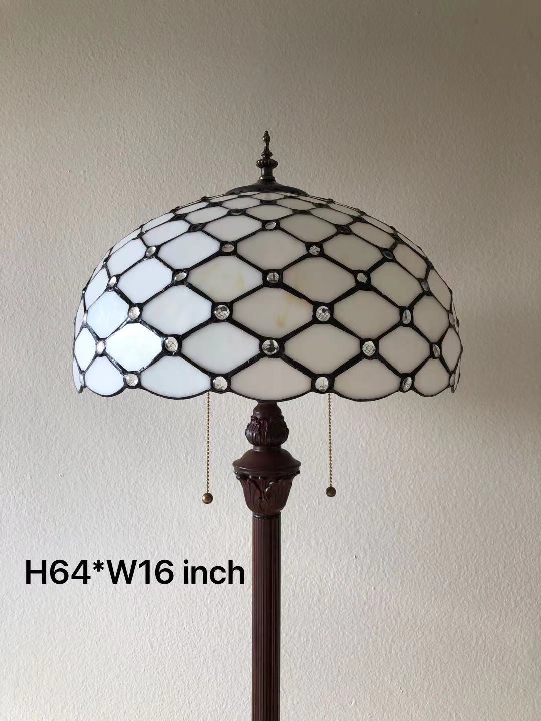 Tiffany-Style Floor Lamp White Stained Glass Crystal Beans Metal Base LED Bulbs Included  For Living Room Bedroom 16"W*16"D*64"H