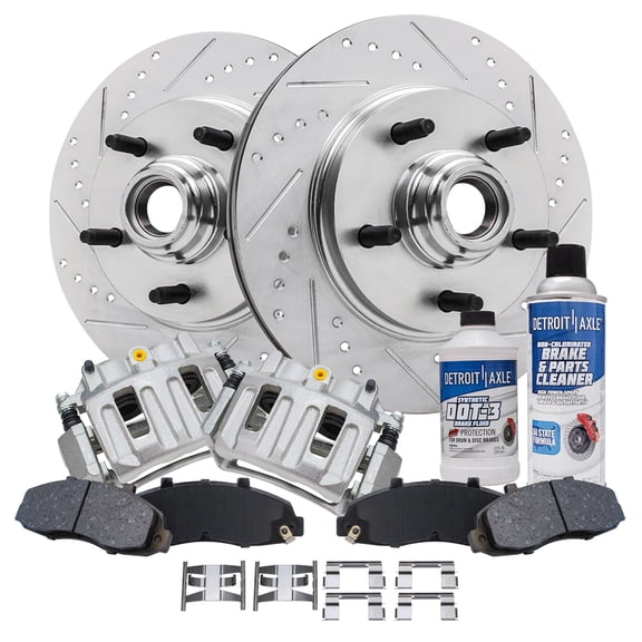 Detroit Axle - Front Brake Kit for 1999-2003 Ford F-150, 2002 Lincoln Blackwood Drilled Rotors Ceramic Brake Pads Brake Calipers: 12.13" Front Rotor