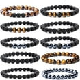 thumbnail image 2 of Xiao Hua Pulsera de cuentas hecha a mano, ideal para hombres y mujeres, con cuentas de piedra volcánica natural (negro y marrón)., 2 of 3