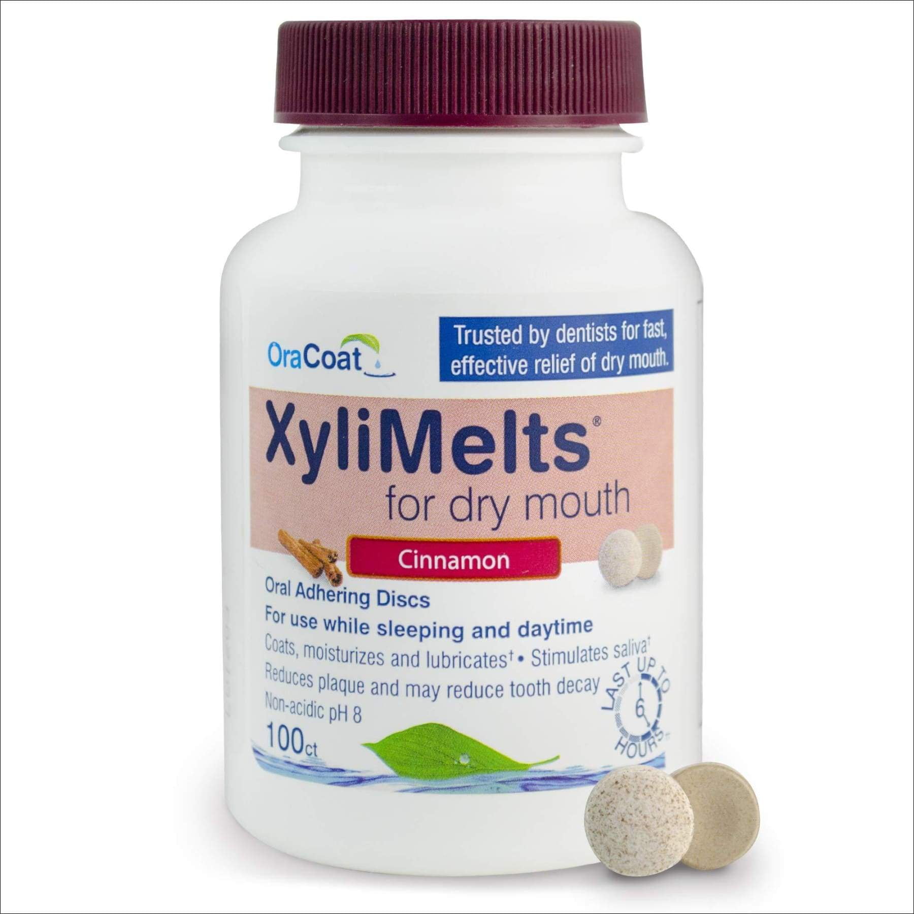 OraCoat XyliMelts Dry Mouth Relief Moisturizing Oral Adhering Discs Cinnamon with Xylitol, for