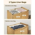 thumbnail image 3 of 65L Woven Laundry Hamper with Lid - Foldable Rattan-Style Clothes Basket with 2 Removable Liner Bags & Bamboo Handles for Sorting Dark and Light Laundry, 3 of 7
